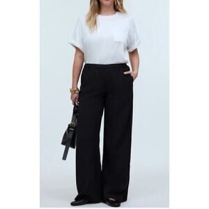 Madewell Pull On Wide Leg Pants Pockets Elastic Waist High Rise Black NWT XS